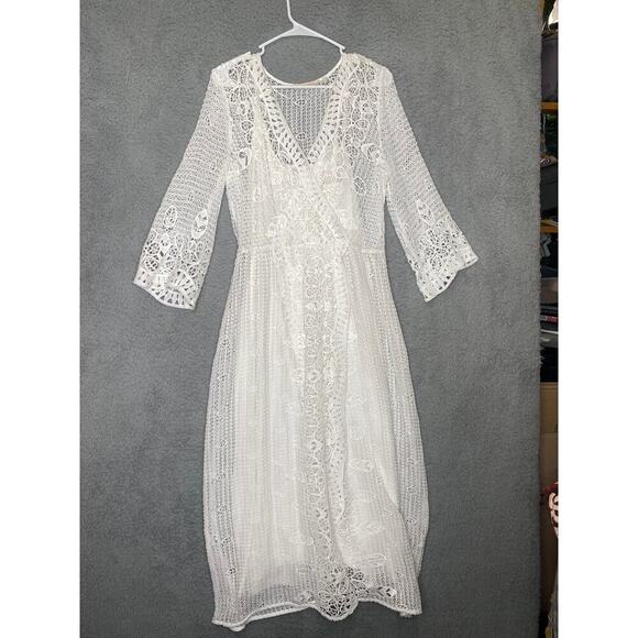 Soft Surroundings Dresses & Skirts - Soft Surroundings womens S white 3/4 sleeve crotchet maxi dress beach boho vneck